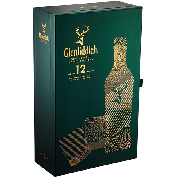 Whisky Glenfiddich 12YO, 0.7L + 2 pahare