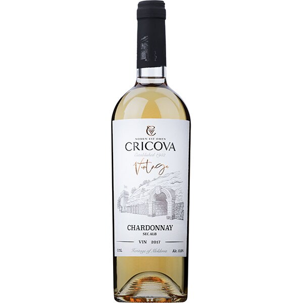 Vin alb sec Cramele Cricova Vintage Chardonnay 2019, 0.75L, 6 sticle