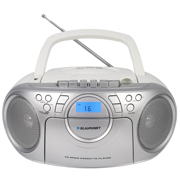 Radio CD portabil BLAUPUNKT Boombox BB16WH, FM, USB, Caseta, argintiu