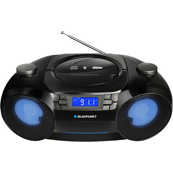 Radio CD portabil BLAUPUNKT Boombox BB31LED, FM, USB, SD, Bluetoooth, negru