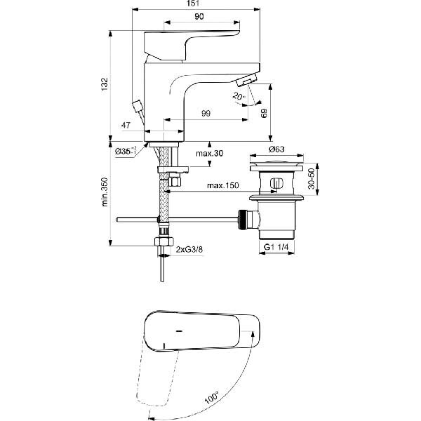 Baterie lavoar IDEAL STANDARD Ceraplan III BC566AA, alama sanitara, crom