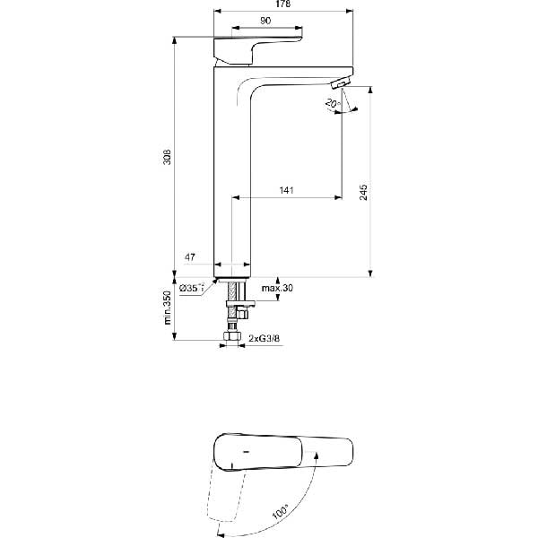 Baterie lavoar IDEAL STANDARD Ceraplan III BC571AA, alama sanitara, crom