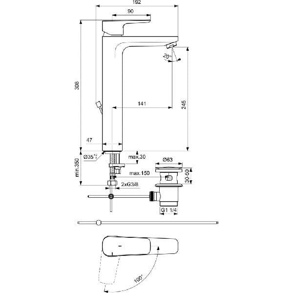 Baterie lavoar IDEAL STANDARD Ceraplan III BC572AA, alama sanitara, crom