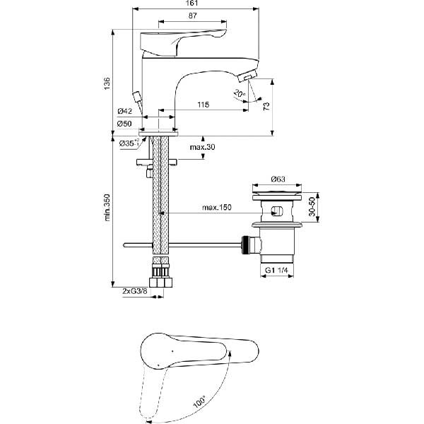 Baterie lavoar IDEAL STANDARD Alpha BC648AA, alama sanitara, crom