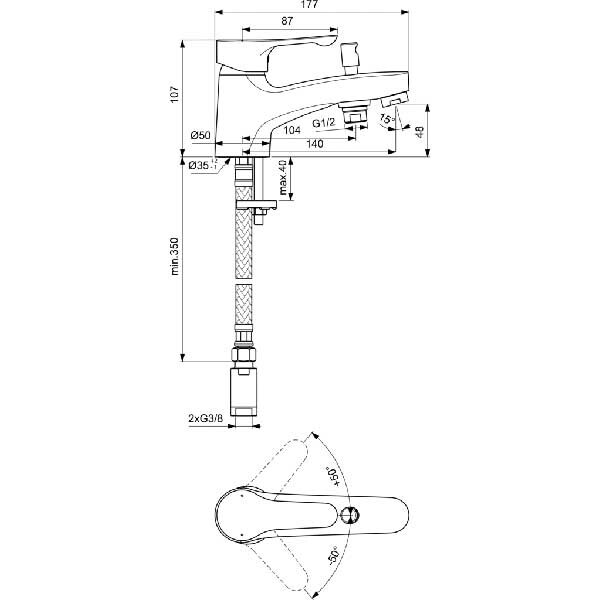 Baterie cada-dus IDEAL STANDARD Alpha BC655AA, alama sanitara, crom