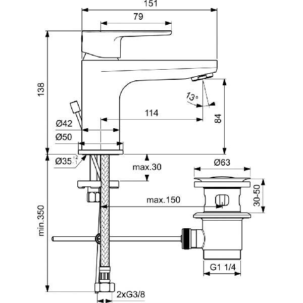 Baterie lavoar IDEAL STANDARD Cerafine O BC698AA, alama sanitara, crom