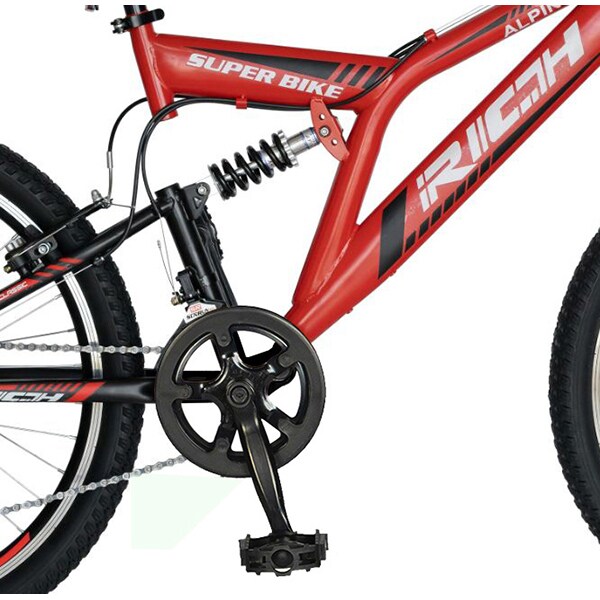 Bicicleta copii MTB RICH R2049ARN, roata 20", 6 viteze, frana V-brake, rosu-negru