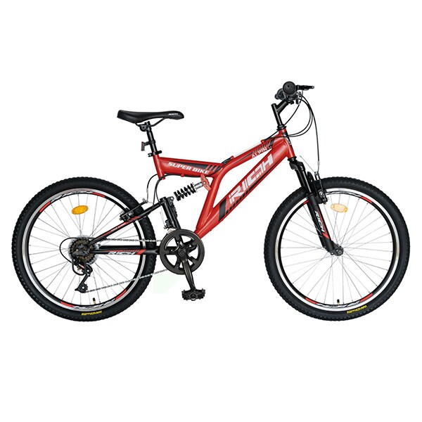 Bicicleta copii MTB RICH R2049ARN, roata 20", 6 viteze, frana V-brake, rosu-negru