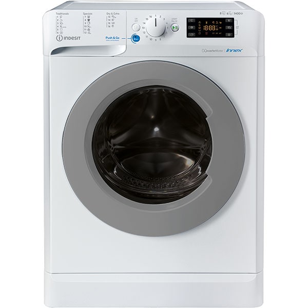 Masina de spalat rufe frontala cu uscator INDESIT BDE 861483X WS EU N, 8/6 kg, 1400rpm, Clasa C/D, alb