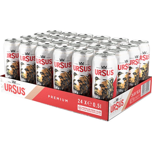 Bere blonda Ursus Premium bax 0.5L x 24 doze