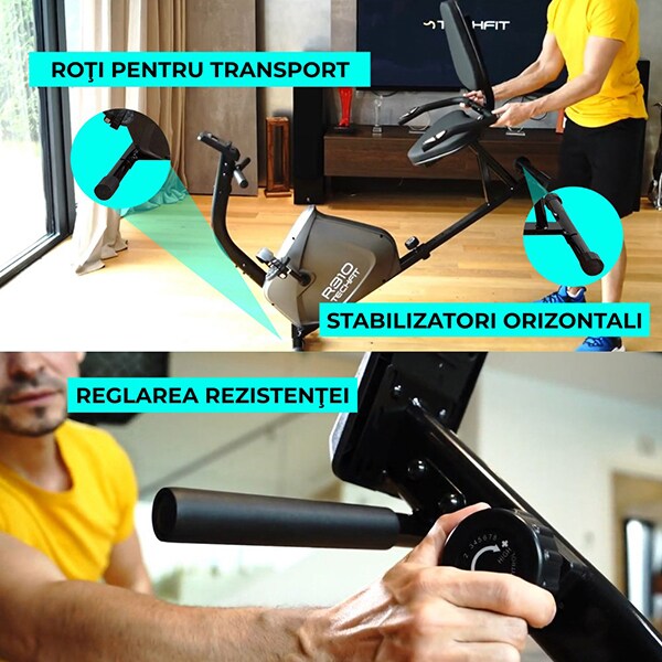 Bicicleta orizontala TECHFIT R310, 8 trepte, volanta 6kg, greutate suportata 120kg, negru