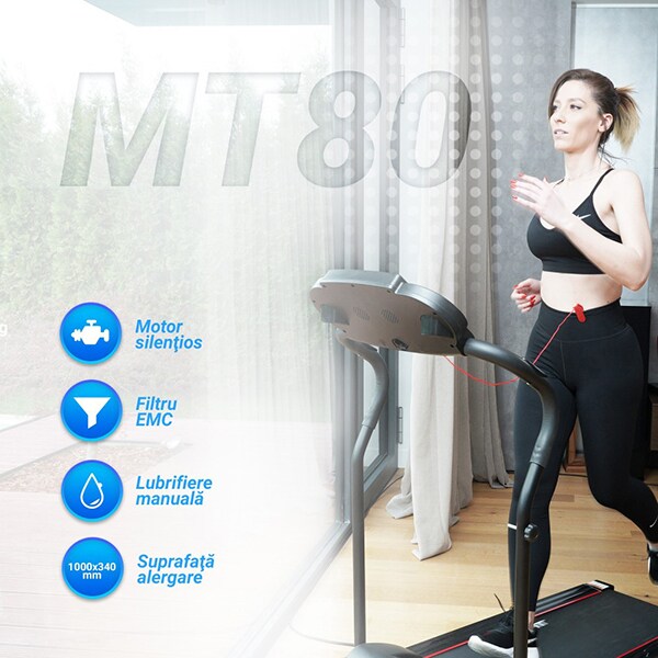 Banda de alergat TECHFIT MT80N, viteza maxima, 10km/h, greutate suportata 110kg