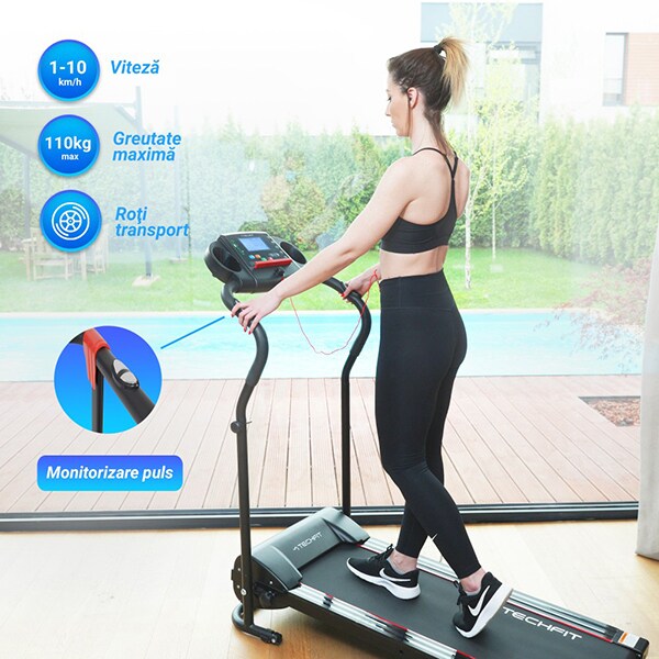 Banda de alergat TECHFIT MT80N, viteza maxima, 10km/h, greutate suportata 110kg