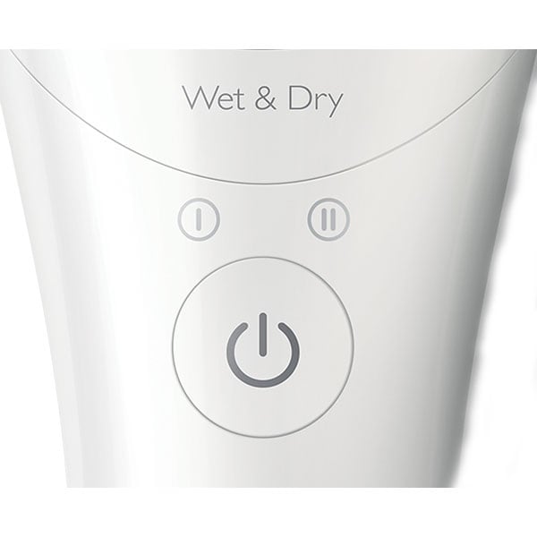 Epilator PHILIPS Satinelle Advanced Wet & Dry BRE620/00, 32 pensete, 2 viteze, 3 accesorii, acumulator, alb-verde 