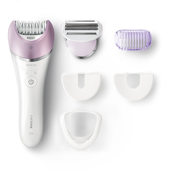 Epilator PHILIPS Satinelle Advanced Wet & Dry BRE635/00, 32 pensete, 2 viteze, 5 accesorii, acumulator, alb-mov