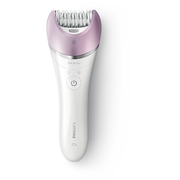 Epilator PHILIPS Satinelle Advanced Wet & Dry BRE635/00, 32 pensete, 2 viteze, 5 accesorii, acumulator, alb-mov