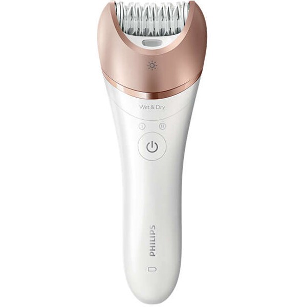 Epilator PHILIPS Satinelle Prestige BRE652/00, 32 pensete, 2 viteze, 9 accesorii, accumulator, alb-roz