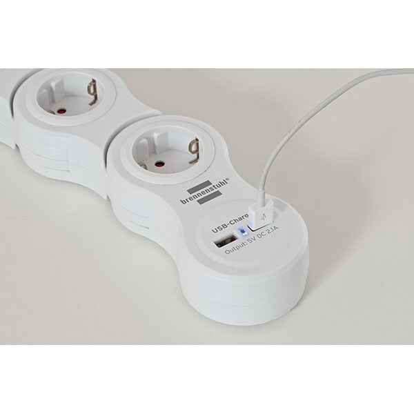 Prelungitor BRENNENSTUHL 196022, 5 prize, 2 x USB, 1.4m, alb