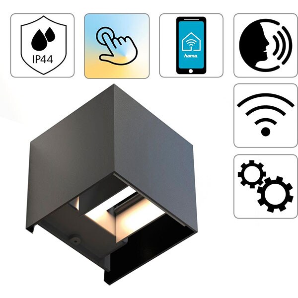 Aplica de perete LED Smart HAMA 176563, 6W, 300lm, Wi-Fi, lumina variabila, negru