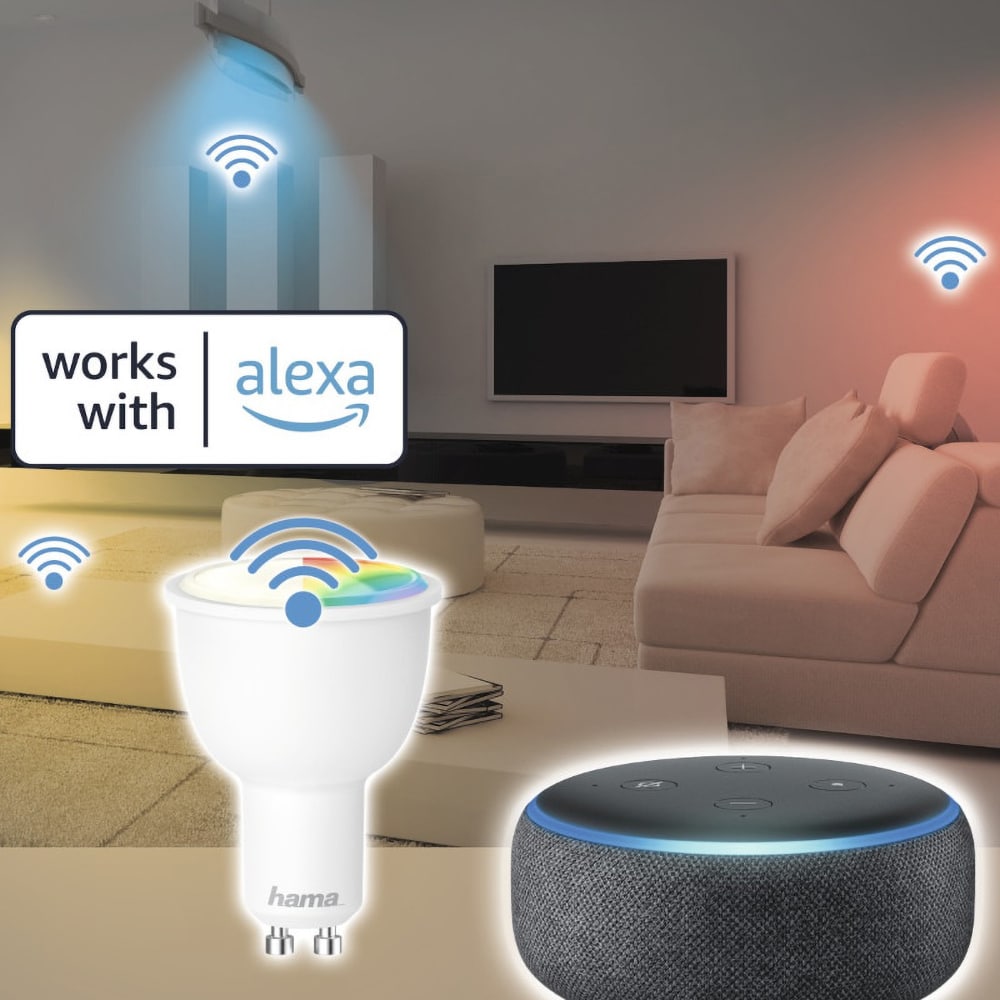 Bec LED Smart HAMA 176582, GU10, 5.5W, 400lm, Dimabil, Wi-Fi, lumina variabila, compatibil Alexa, Google Assistant