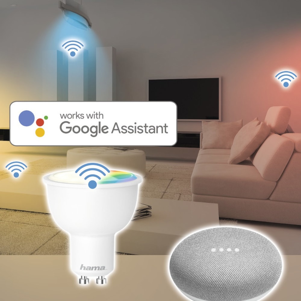 Bec LED Smart HAMA 176582, GU10, 5.5W, 400lm, Dimabil, Wi-Fi, lumina variabila, compatibil Alexa, Google Assistant