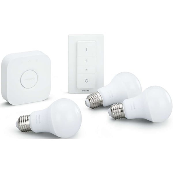 Kit 3 becuri LED Smart PHILIPS Hue 8718696728987, A60 (60W), E27, 9W, 806lm, Wi-Fi, lumina calda + Consola si Intrerupator cu variator