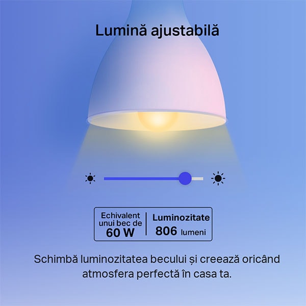 Bec LED Smart TP-LINK Tapo L530E, E27, 9W, 806lm, Wi-Fi, lumina variabila, compatibil Alexa, Google Assistant