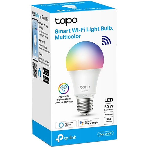 Bec LED Smart TP-LINK Tapo L530E, E27, 9W, 806lm, Wi-Fi, lumina variabila, compatibil Alexa, Google Assistant