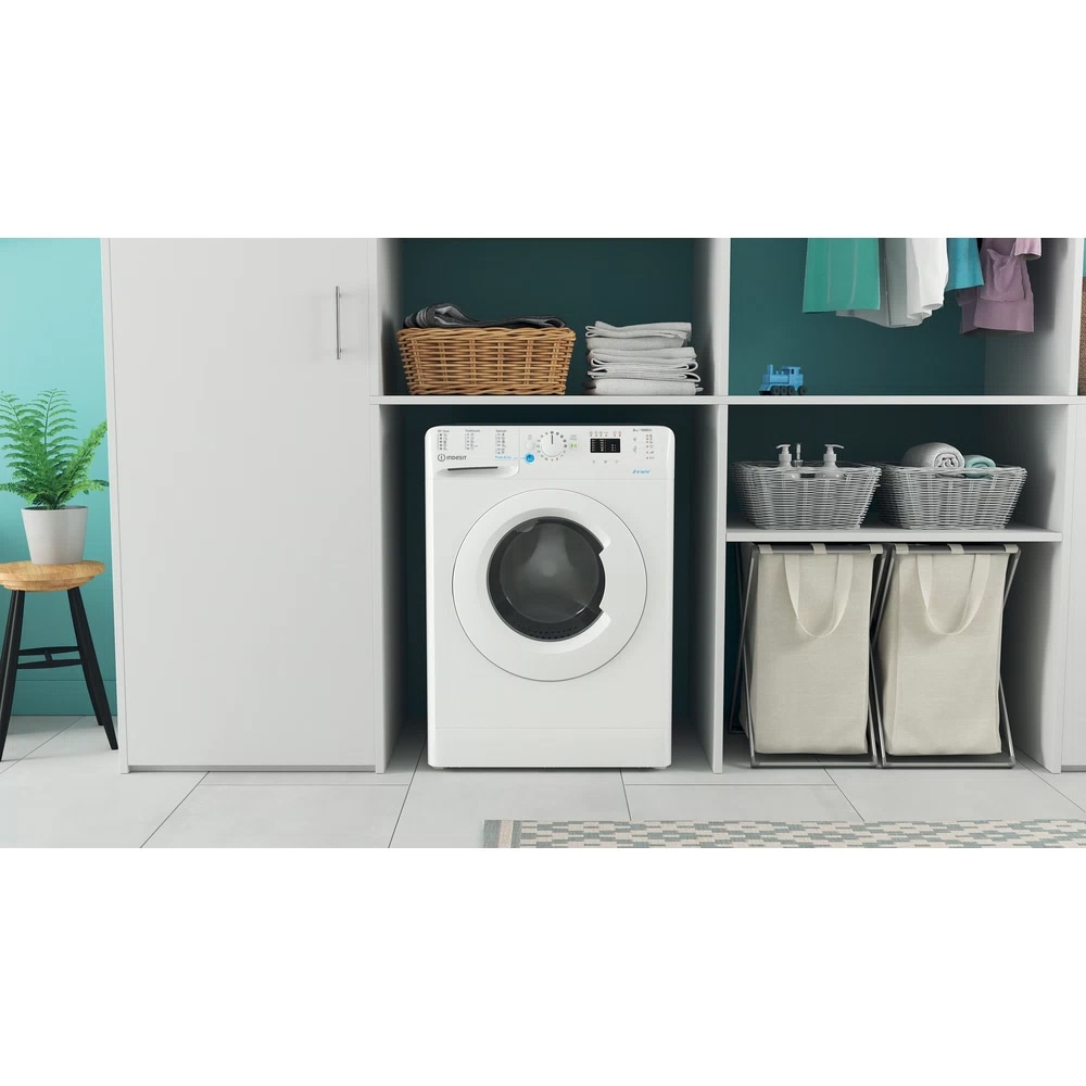 Masina de spalat rufe frontala slim INDESIT BWSA 61051 W EU N, 6 kg, 1000rpm, Clasa F, alb