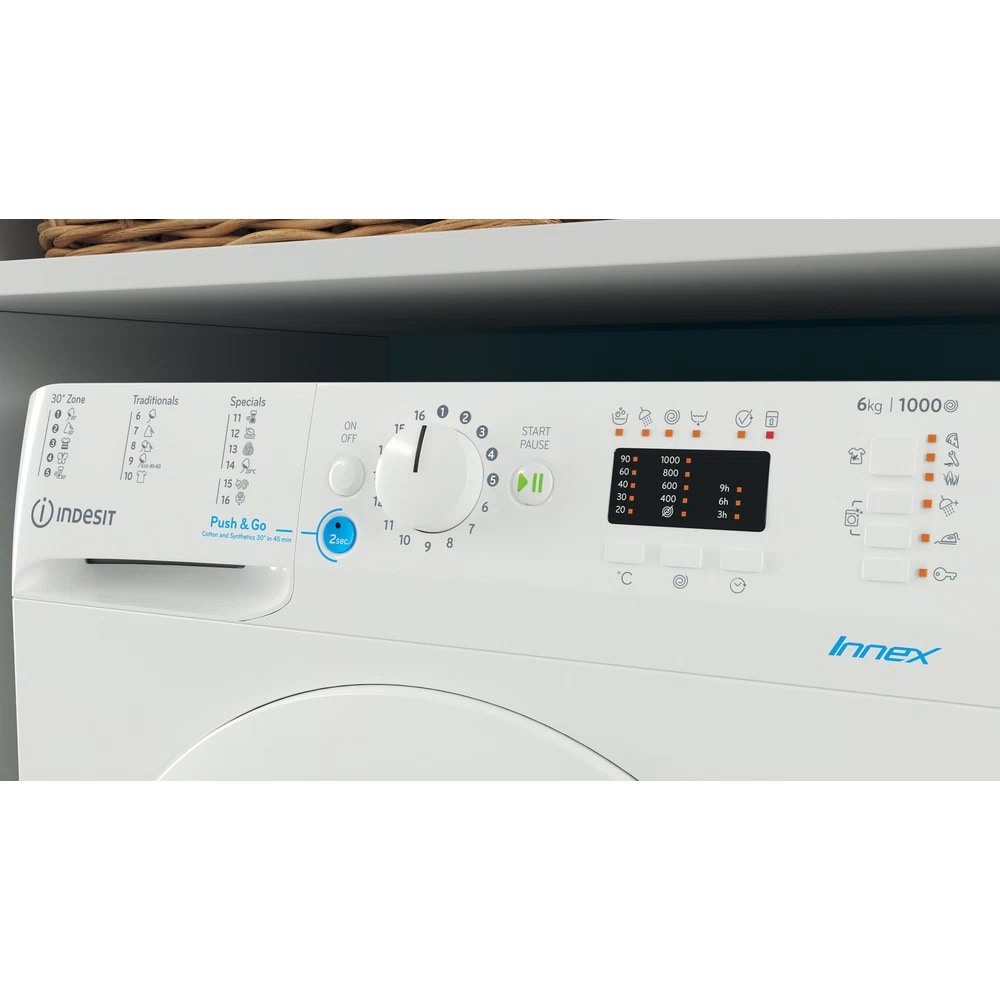 Masina de spalat rufe frontala slim INDESIT BWSA 61051 W EU N, 6 kg, 1000rpm, Clasa F, alb