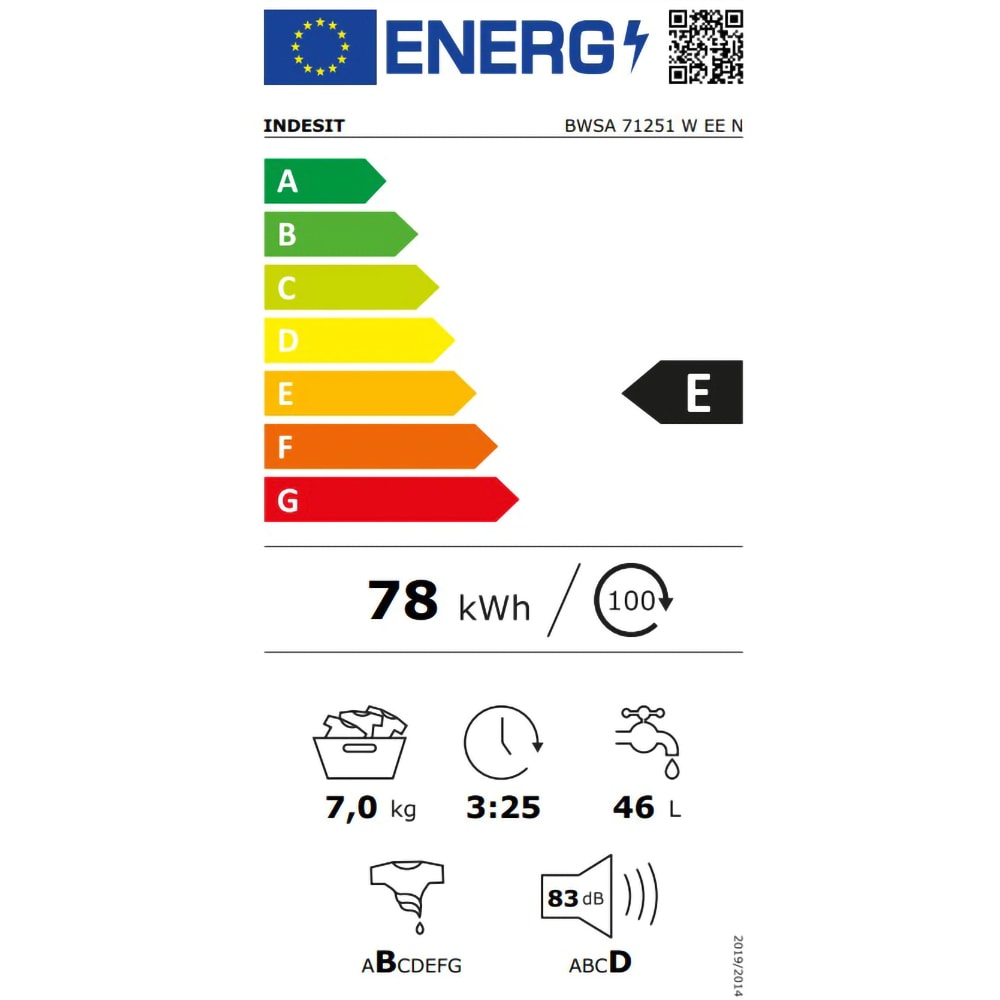 Masina de spalat rufe frontala slim INDESIT BWSA 71251 W EE N, 7 kg, 1200rpm, Clasa E, alb