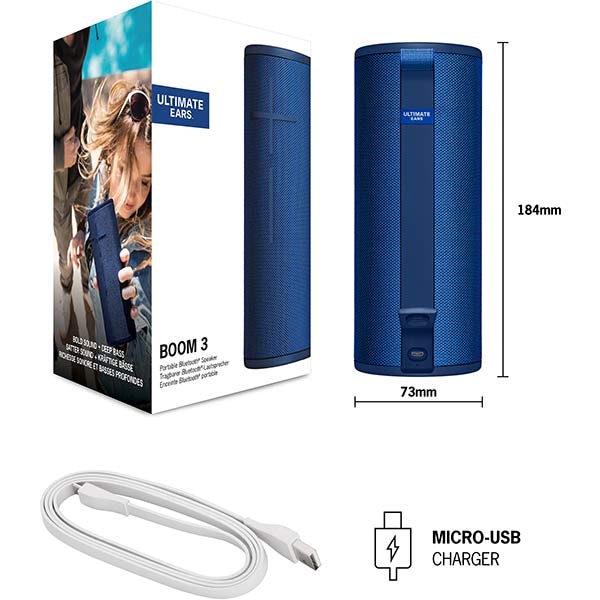 Boxa portabila ULTIMATE EARS Boom 3, 984-001362, Bluetooth, Waterproof, Sunet 360, Deep Bass, albastru