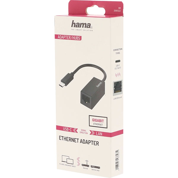 Adaptor USB C - RJ45 HAMA, Gigabit, negru