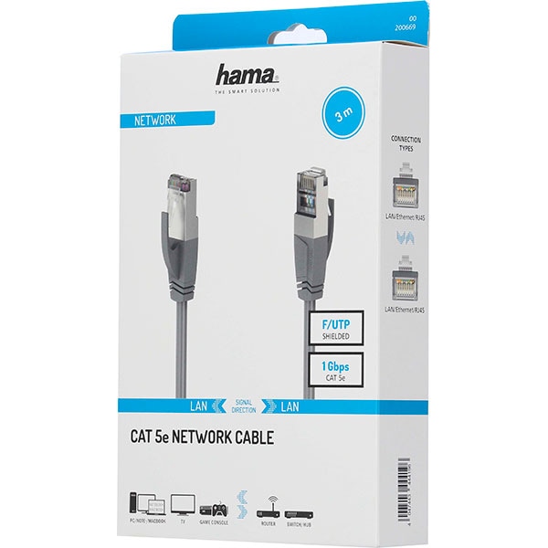 Cablu de retea F/UTP CAT5e HAMA 200669, 3m, gri