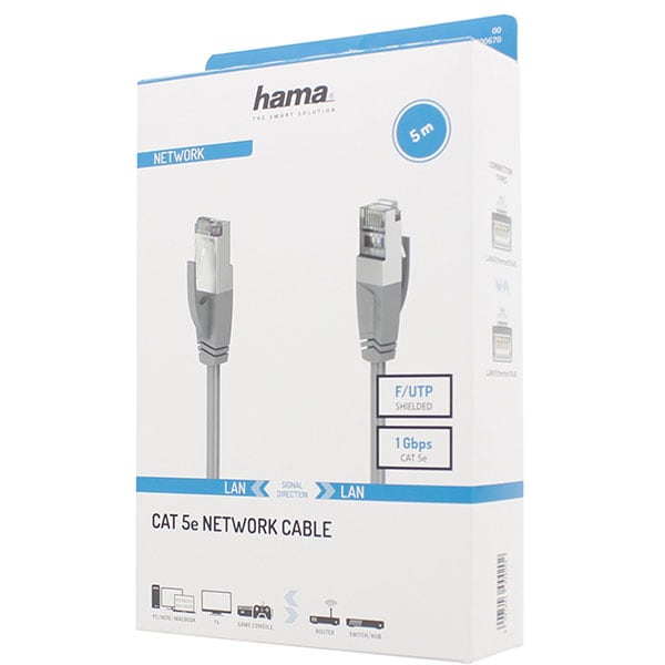 Cablu de retea F/UTP CAT5e HAMA 200670, 5m, gri
