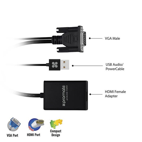 Adaptor VGA-HDMI PROMATE proLink-V2H, negru