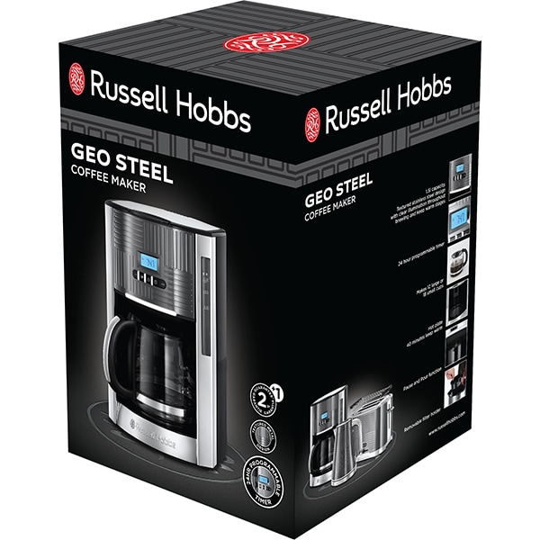 Cafetiera RUSSELL HOBBS Geo Steel 25270-56, 1.5l, 1000W, 12 cesti, argintiu-negru