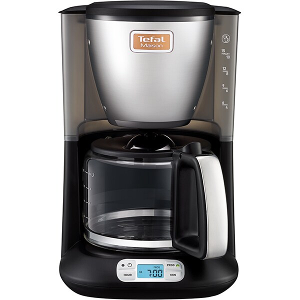 Cafetiera TEFAL Maison CM461811, 1.25l, 1000W, 15 cesti, negru-argintiu