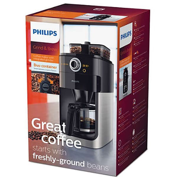 Cafetiera PHILIPS Grind&Brew HD7769/00, 1.2l, 1000W, 12 cesti, negru-argintiu