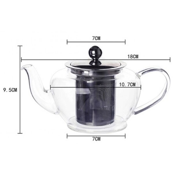 Ceainic DEL CAFFE Tea Time, 0.45l, sticla, transparent