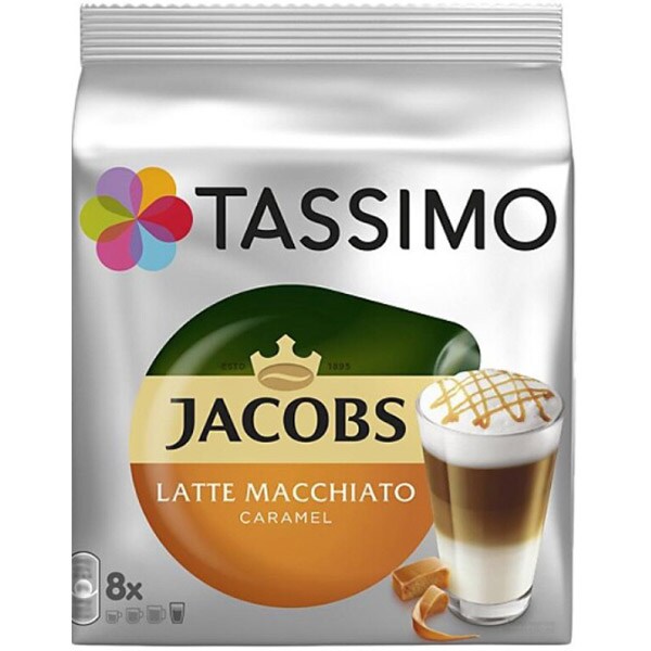 Pachet capsule cafea JACOBSTassimo Cafe au Lait + Latte Machiato + Caramel Macchiato + Cafe Crema Intenso + Cafe Crema XL, 80 capsule, 64 bauturi, 982g
