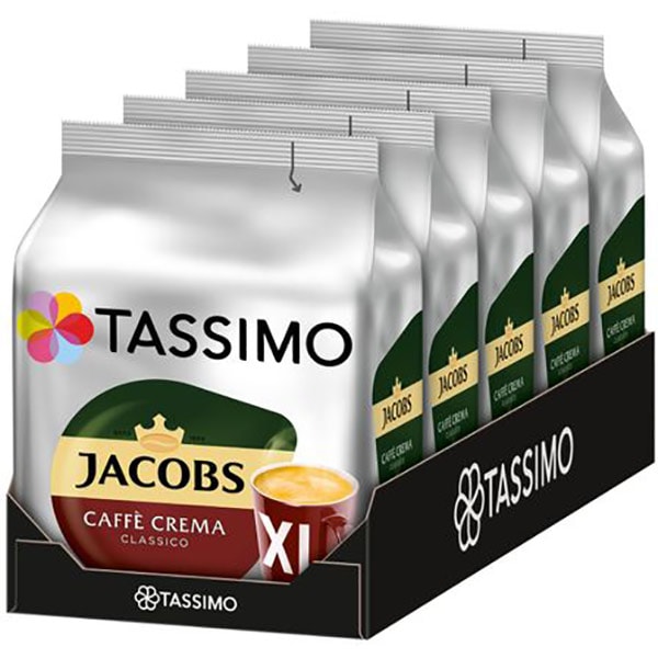 Set 5 x Capsule cafea JACOBS Caffe Crema Classico XL, compatibile Tassimo, 80 capsule, 664g