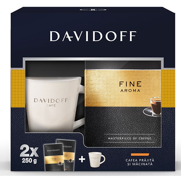 Pachet cafea macinata DAVIDOFF Fine Aroma + cana cadou 515356, 2 x 250g