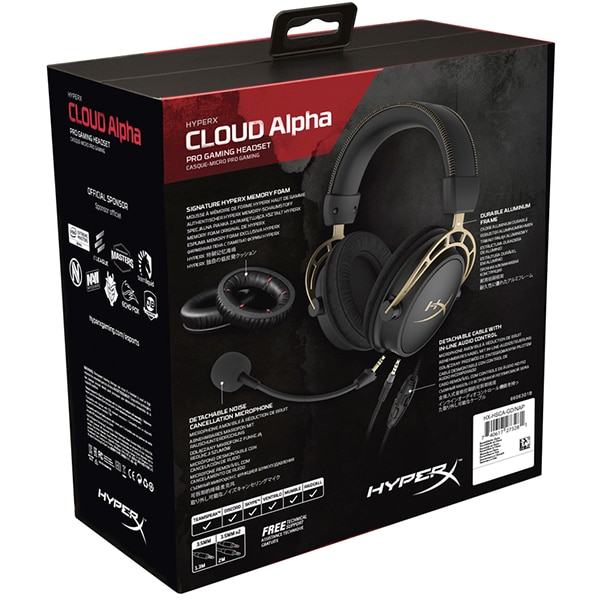 Casti Gaming HyperX Cloud Alpha, surround, multiplatforma, 3.5mm, negru-auriu