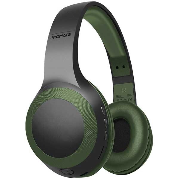 Casti PROMATE LaBoca, Over-ear, Bluetooth, Microfon, Radio FM, Slot Card Micro-SD, verde