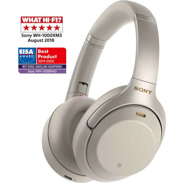 Casti SONY WH-1000XM3S, Bluetooth, NFC, On-Ear, Microfon, Noise Cancelling, argintiu