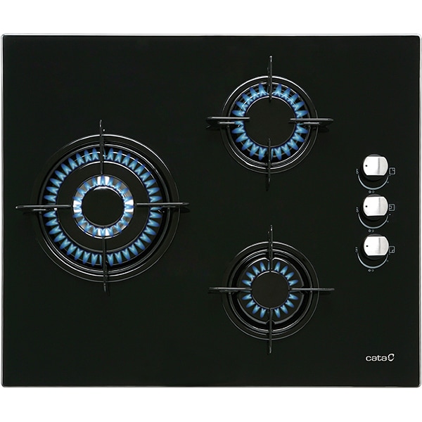 Plita incorporabila CATA CIB 6021 BK, Gaz, 3 arzatoare, Wok, negru
