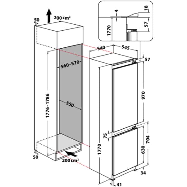 Combina frigorifica incorporabila WHIRLPOOL ART 7811/A+, LessFrost, 273 l, H 177 cm, Clasa F, 6th Sense