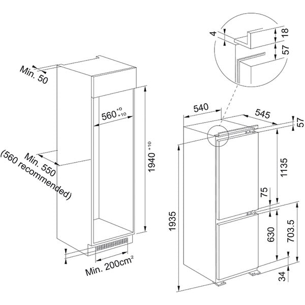 Combina frigorifica incorporabila FRANKE FCB 360 V NE, 306 l, H 193.5 cm, Clasa E