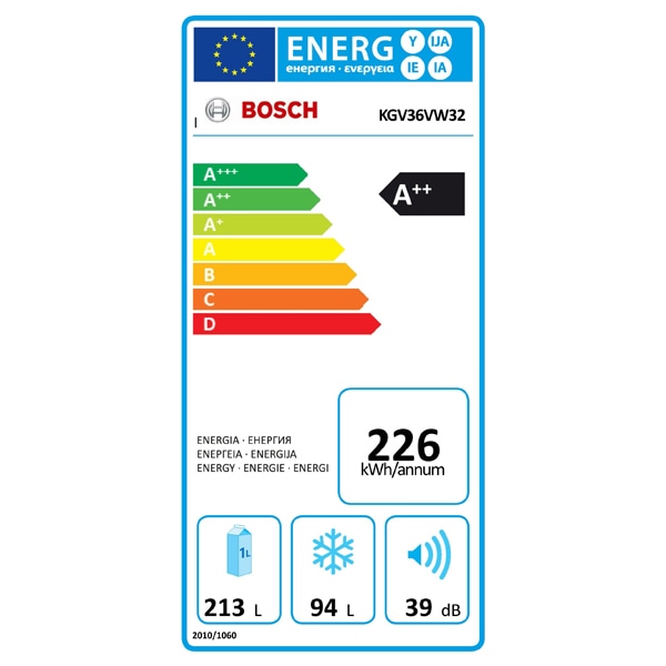 Combina frigorifica BOSCH KGV36VW32, LowFrost, 307 l, H 186 cm, Clasa A++, alb